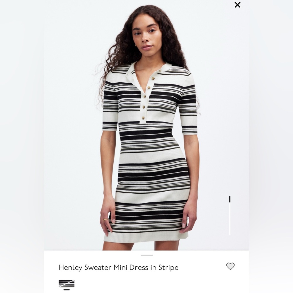 Madewell size M Henley sweater mini dress. Black/white stripe. NWT